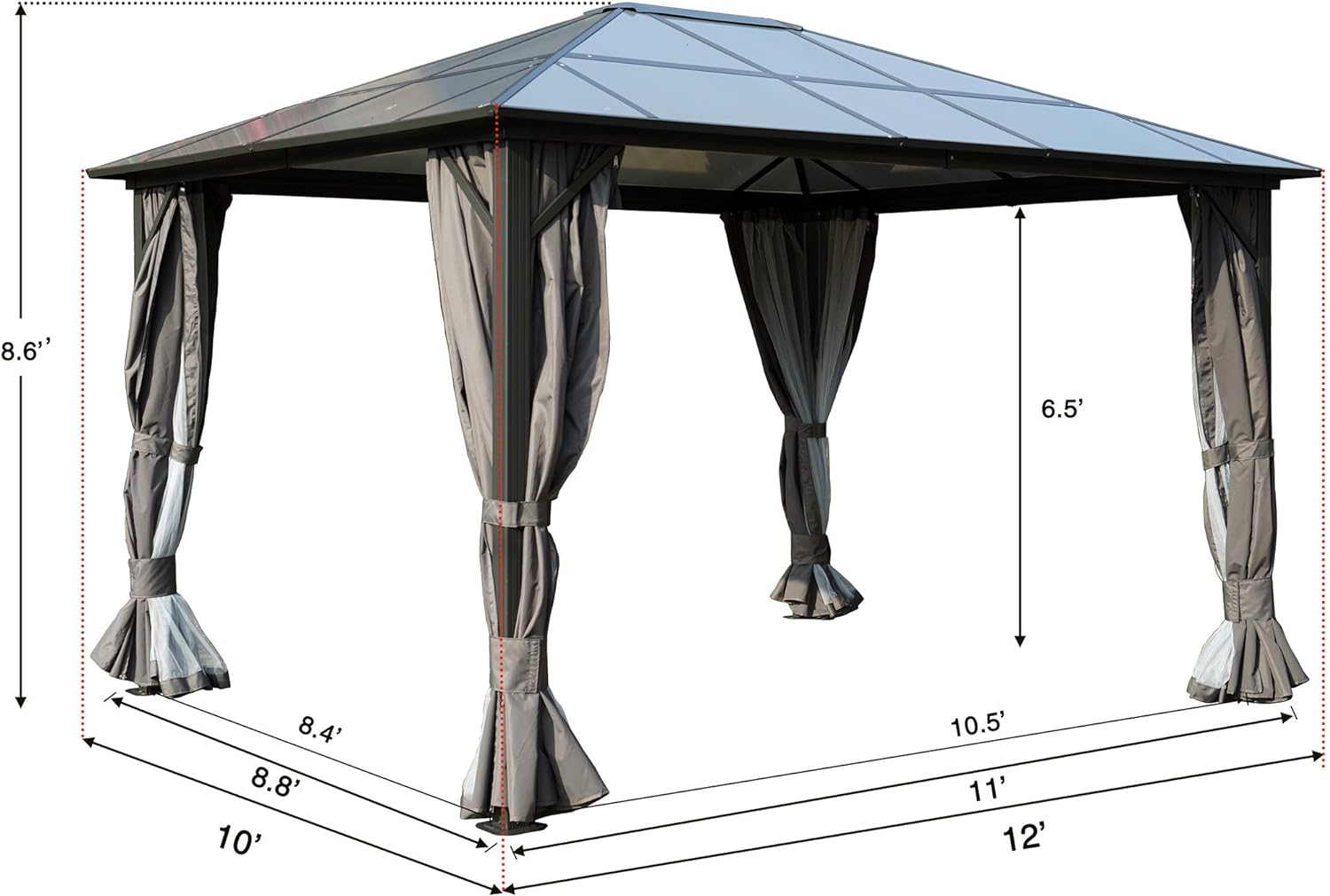 Kozyard 10' x 12' Hard Top Gazebo, Permanent Outdoor Aluminum Patio Gazebo with Aluminum Composite Polycarbonate Canopy for Yard Lawn and Garden, Includes Curtain and Netting (Edward 10' x 12')