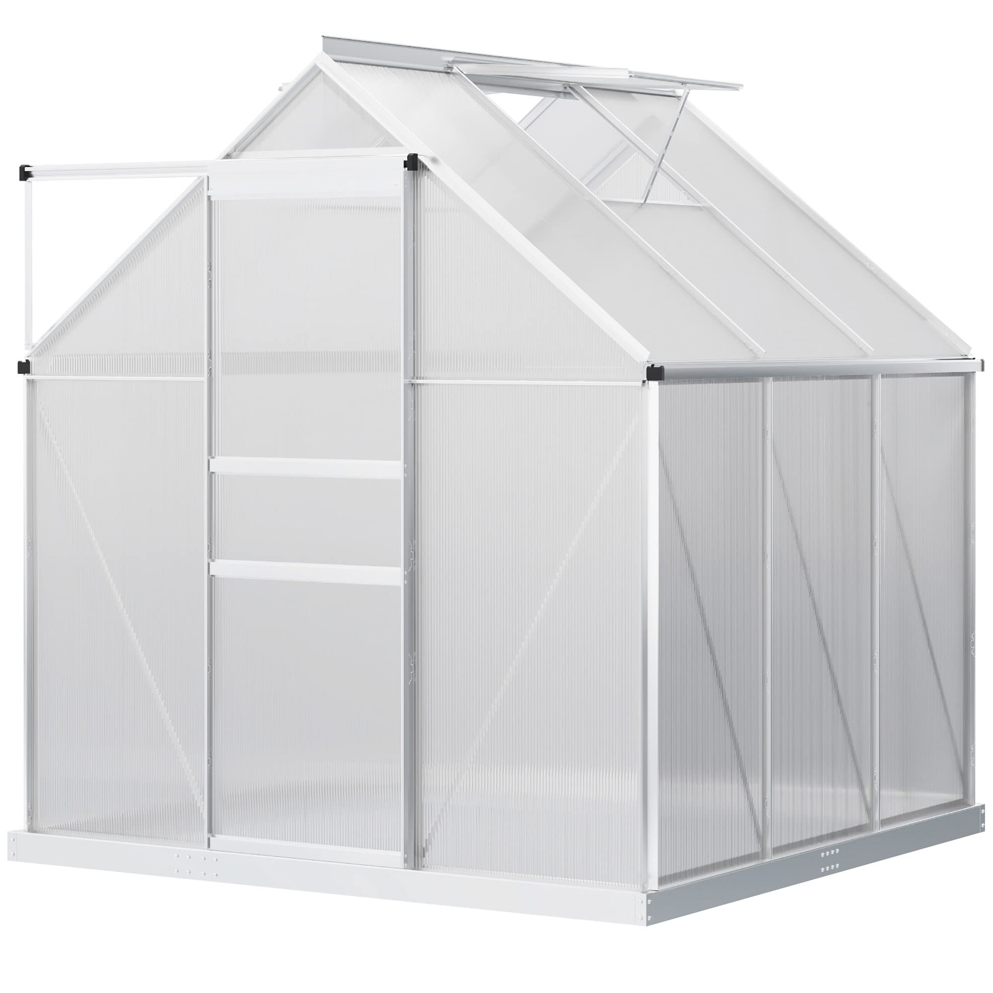 【Home & Garden】6' x 6' aluminum greenhouse polycarbonate walk-in garden greenhouse vents, sliding doors