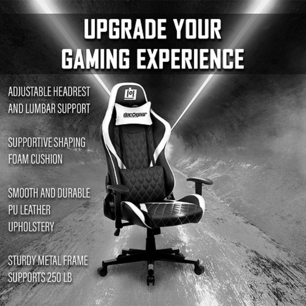 【Furniture】White Foam Gaming Computer Chair with Hydraulic Seat Adjustment 360-Degree Spin, Rolling Caster Wheels