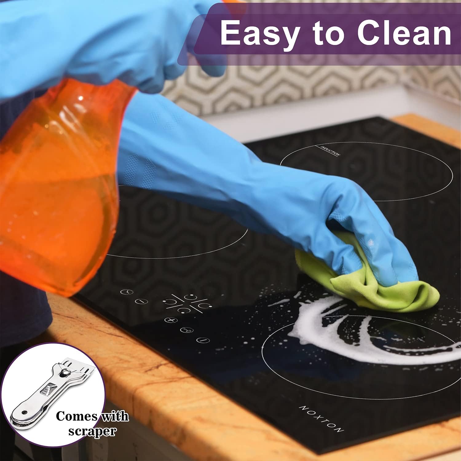 Noxton Plug in Induction Hob, 4 Zones Electric Hob 60cm, Touch Control with Child Safety Lock,UP to 99 Min Timer Black Crystal Glass