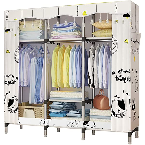 UDEAR Portable Canvas Wardrobes Closet Clothes Storage Shelves Storage 25mm White