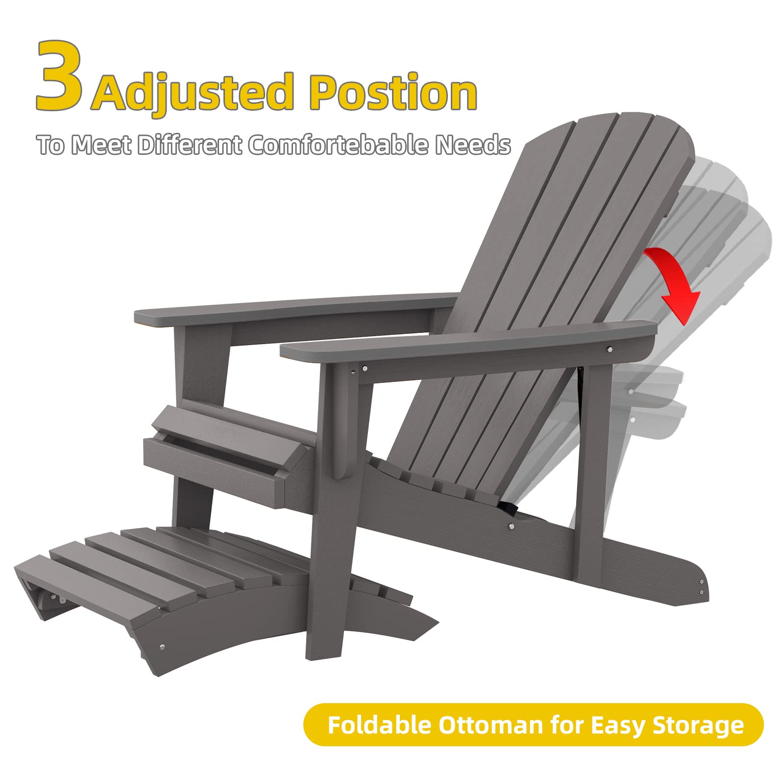 【Home&Garden】5-Piece Adirondack Chair Set, Adjustable Backrest Adirondack Chair with Ottoman & Side Table