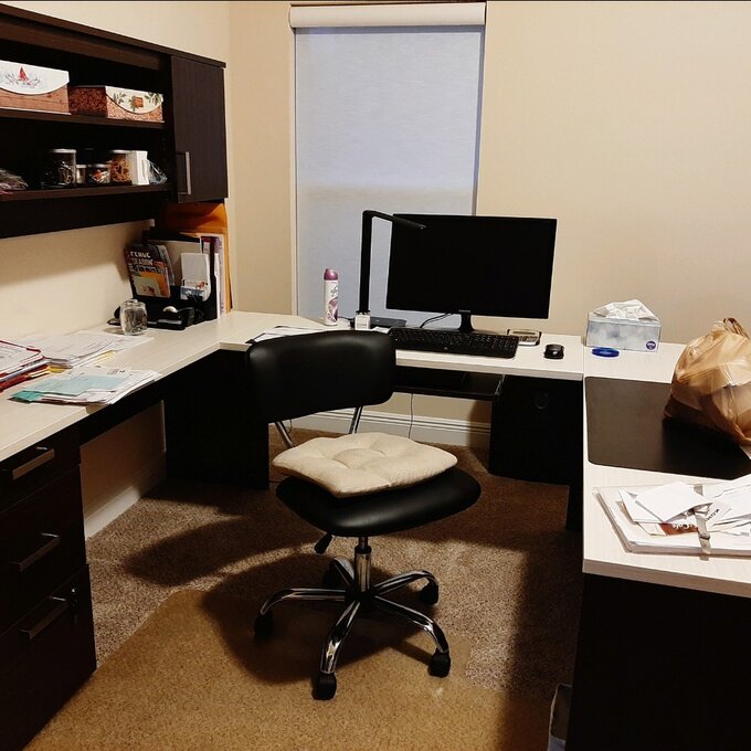 【Furniture】Chanice 4 Piece U-Shape Computer Desk Office Set with Hutch