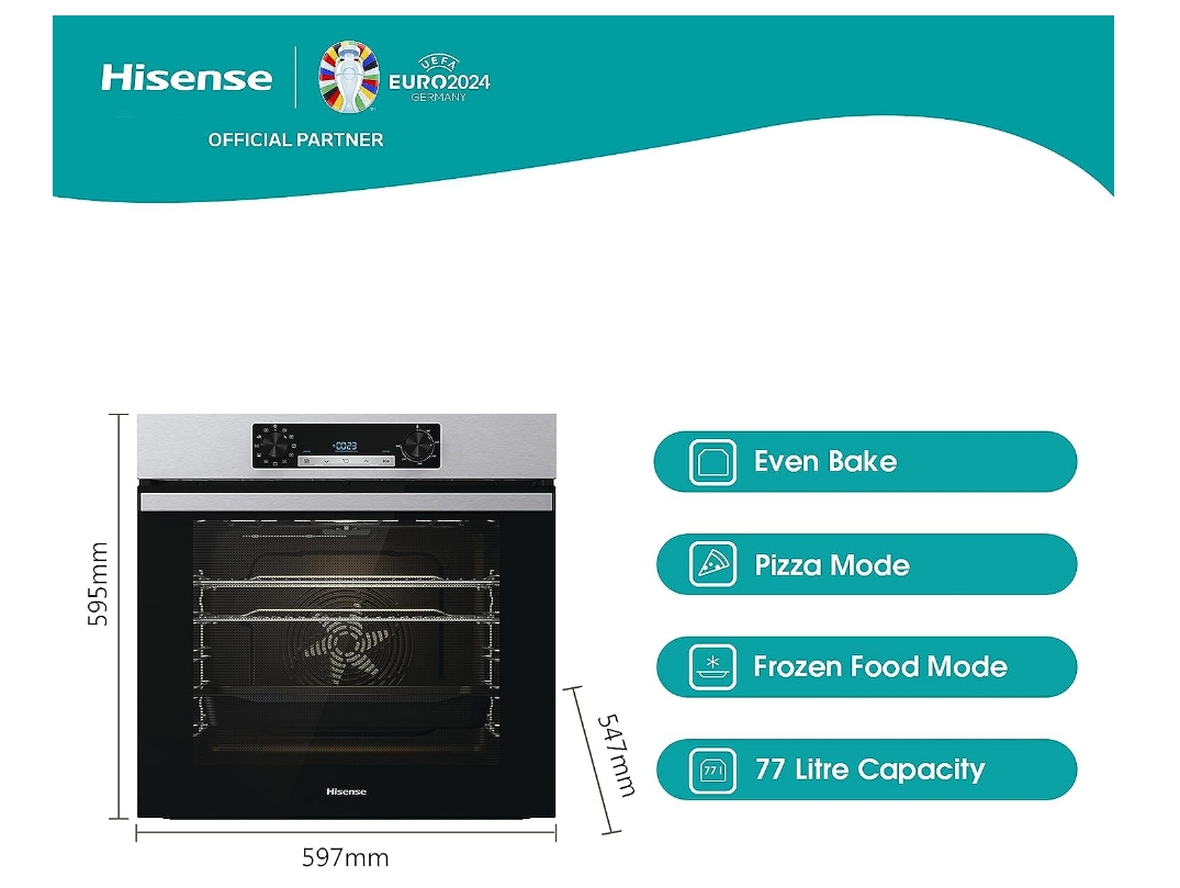 Hisense BI62212ABUK Built-in Electric Single Oven - Black - A Rated, 22 x 23 x 23 inches (L x W x H)