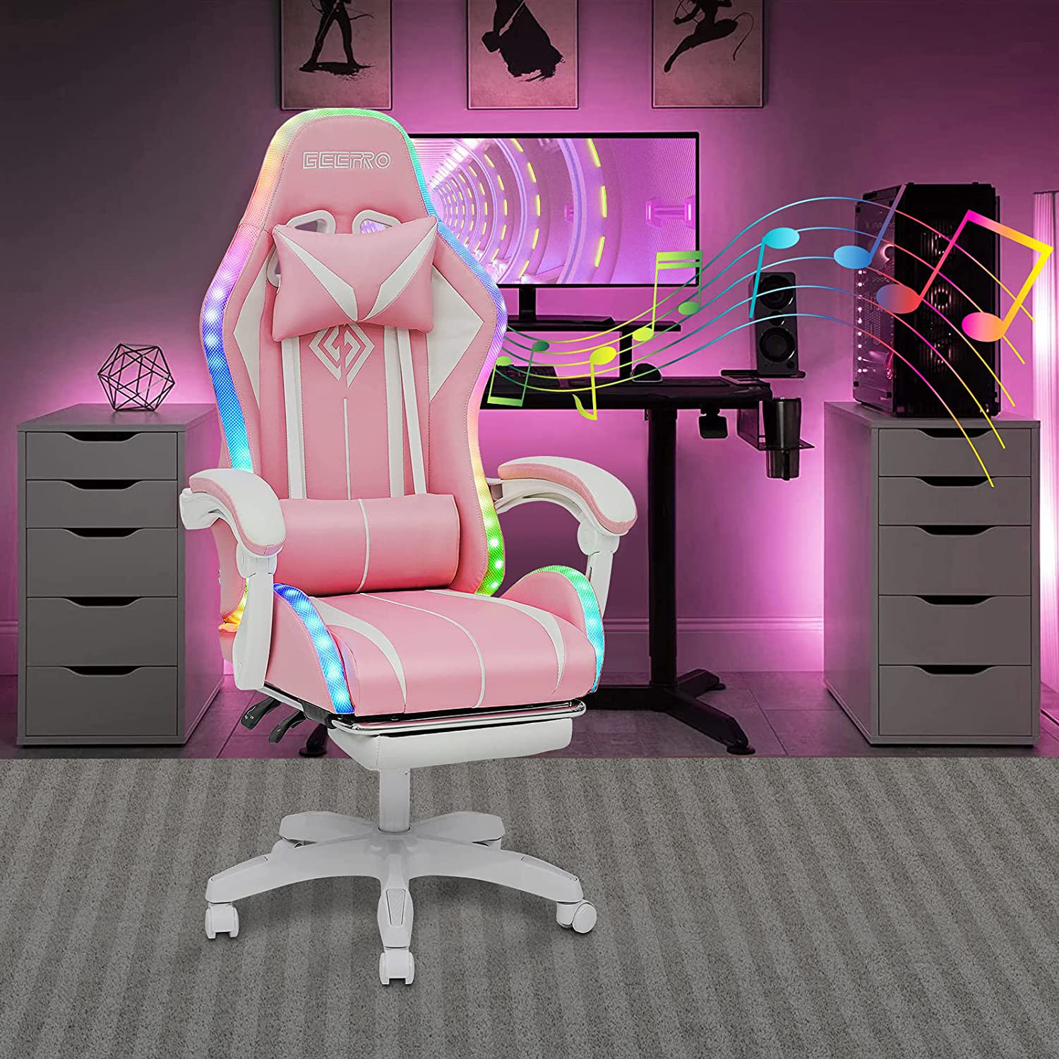 【Furniture】RGB PC & Racing Game Chair With Massage And Bluetooth