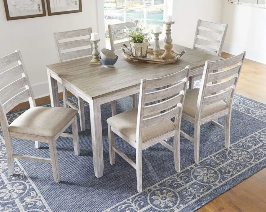 DINING ROOM TABLE SET WITH 6 UPHOLSTERED CHAIRS