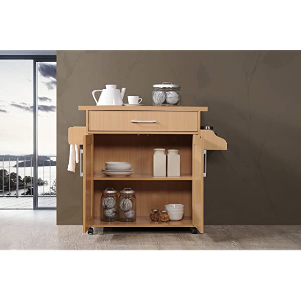 Hodedah Kitchen Island with Spice Rack, Towel Rack & Drawer, Black with Beech Top Black-beech