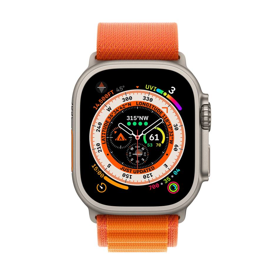 Apple Watch Ultra [GPS + Cellular 49mm] Smart Watch wRugged Titanium Case & Orange Alpine Loop Medium