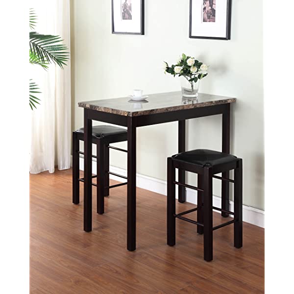 Linon Black 3 Piece Faux Marble Tavern Set