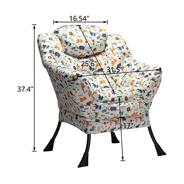 AbocoFur Modern Large Cotton Fabric Lazy Chair,Accent Contemporary Lounge Chair, Single Steel Frame Leisure Sofa Chair with Armrests and A Side Pocket, Beige