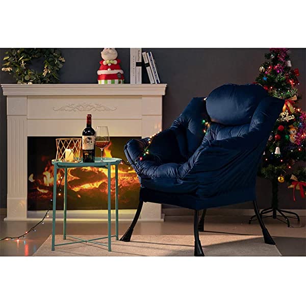 AbocoFur Modern Large Cotton Fabric Lazy Chair,Accent Contemporary Lounge Chair, Single Steel Frame Leisure Sofa Chair with Armrests and A Side Pocket, Beige