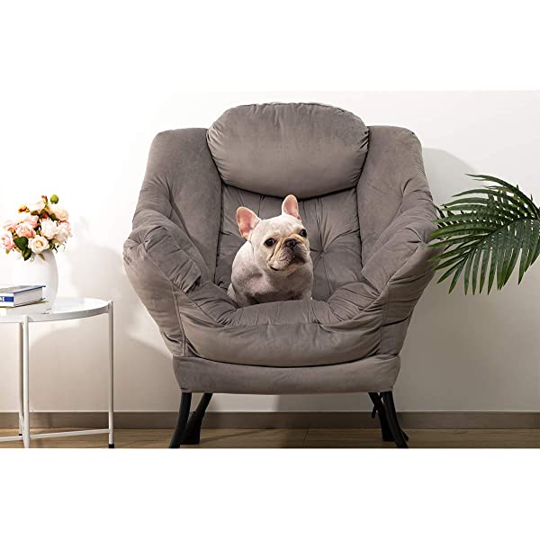 AbocoFur Modern Large Cotton Fabric Lazy Chair,Accent Contemporary Lounge Chair, Single Steel Frame Leisure Sofa Chair with Armrests and A Side Pocket, Beige