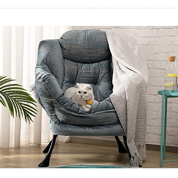 AbocoFur Modern Large Cotton Fabric Lazy Chair,Accent Contemporary Lounge Chair, Single Steel Frame Leisure Sofa Chair with Armrests and A Side Pocket, Beige