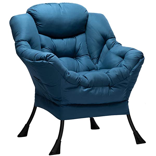 AbocoFur Modern Large Cotton Fabric Lazy Chair,Accent Contemporary Lounge Chair, Single Steel Frame Leisure Sofa Chair with Armrests and A Side Pocket, Beige