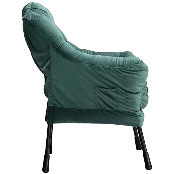 AbocoFur Modern Large Cotton Fabric Lazy Chair,Accent Contemporary Lounge Chair, Single Steel Frame Leisure Sofa Chair with Armrests and A Side Pocket, Beige