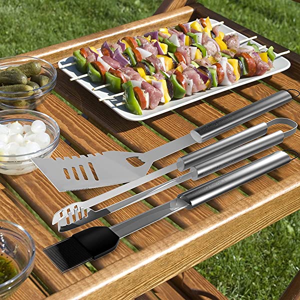 Home-Complete HC-1000 BBQ Accessories – 16PC Grill Set with Spatula, Tongs, Skewers, Case – Barbecue Tools for Father’s Day, Wedding, Anniversary, 16 Piece, Silver Steel 16-Piece