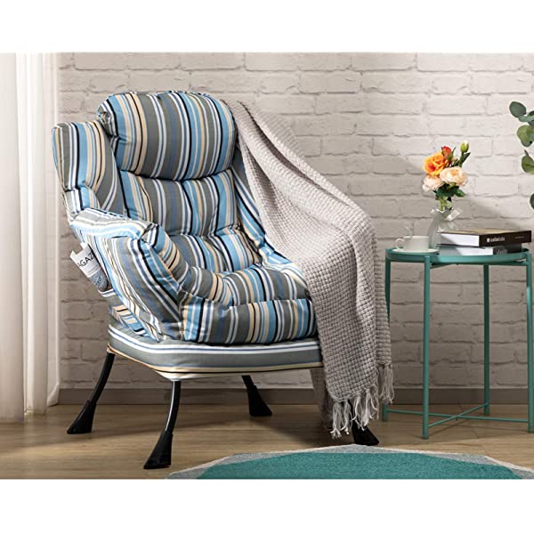 AbocoFur Modern Large Cotton Fabric Lazy Chair,Accent Contemporary Lounge Chair, Single Steel Frame Leisure Sofa Chair with Armrests and A Side Pocket, Beige