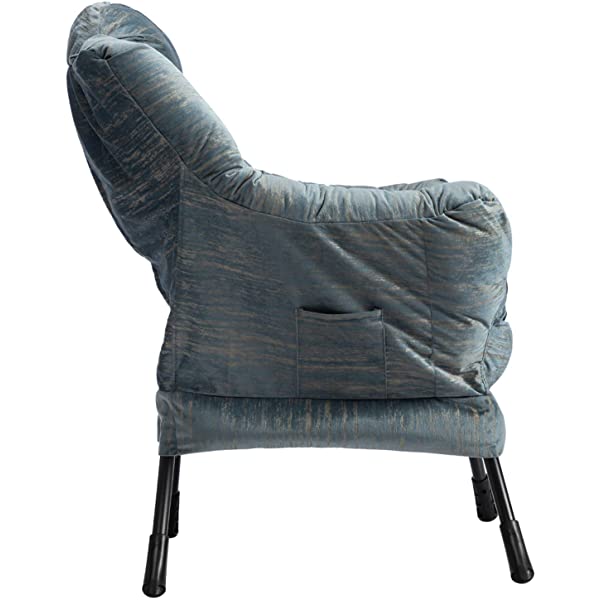 AbocoFur Modern Large Cotton Fabric Lazy Chair,Accent Contemporary Lounge Chair, Single Steel Frame Leisure Sofa Chair with Armrests and A Side Pocket, Beige