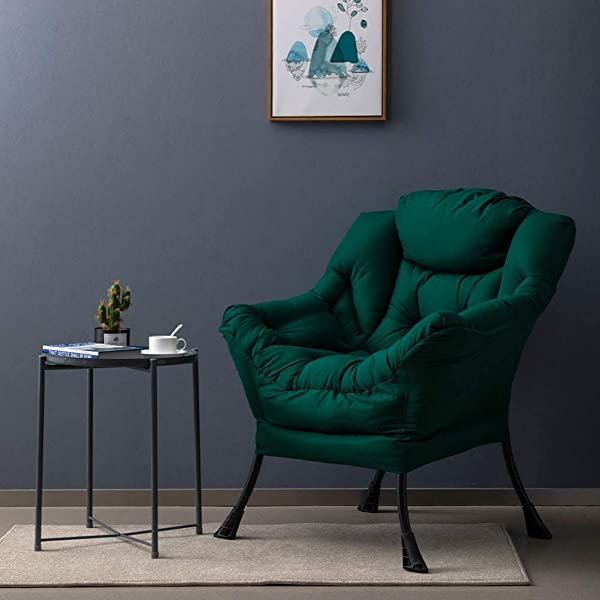 AbocoFur Modern Large Cotton Fabric Lazy Chair,Accent Contemporary Lounge Chair, Single Steel Frame Leisure Sofa Chair with Armrests and A Side Pocket, Beige