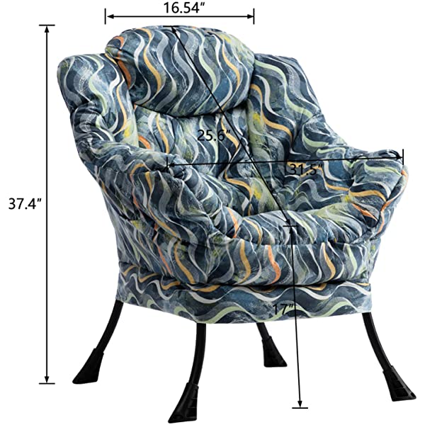 AbocoFur Modern Large Cotton Fabric Lazy Chair,Accent Contemporary Lounge Chair, Single Steel Frame Leisure Sofa Chair with Armrests and A Side Pocket, Beige