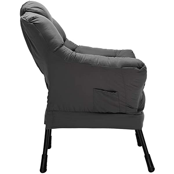 AbocoFur Modern Large Cotton Fabric Lazy Chair,Accent Contemporary Lounge Chair, Single Steel Frame Leisure Sofa Chair with Armrests and A Side Pocket, Beige