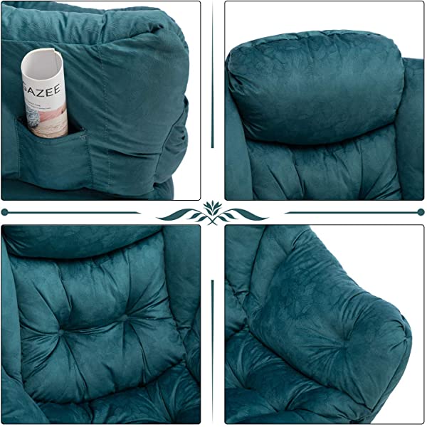 AbocoFur Modern Large Cotton Fabric Lazy Chair,Accent Contemporary Lounge Chair, Single Steel Frame Leisure Sofa Chair with Armrests and A Side Pocket, Beige