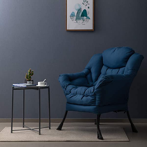 AbocoFur Modern Large Cotton Fabric Lazy Chair,Accent Contemporary Lounge Chair, Single Steel Frame Leisure Sofa Chair with Armrests and A Side Pocket, Beige