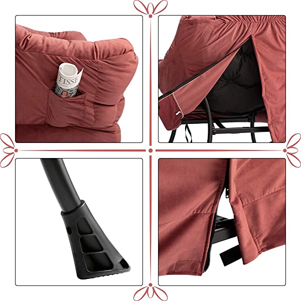 AbocoFur Modern Large Cotton Fabric Lazy Chair,Accent Contemporary Lounge Chair, Single Steel Frame Leisure Sofa Chair with Armrests and A Side Pocket, Beige