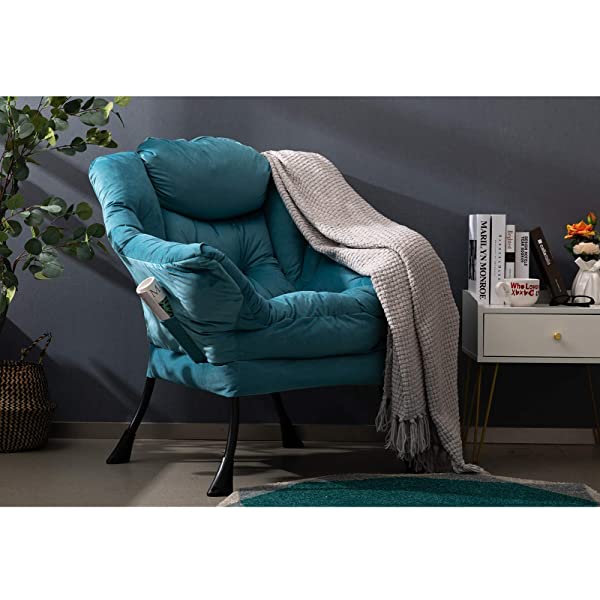 AbocoFur Modern Large Cotton Fabric Lazy Chair,Accent Contemporary Lounge Chair, Single Steel Frame Leisure Sofa Chair with Armrests and A Side Pocket, Beige