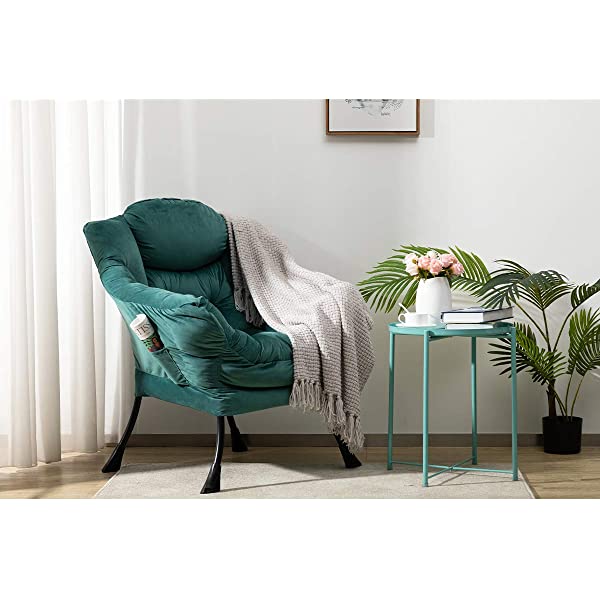 AbocoFur Modern Large Cotton Fabric Lazy Chair,Accent Contemporary Lounge Chair, Single Steel Frame Leisure Sofa Chair with Armrests and A Side Pocket, Beige