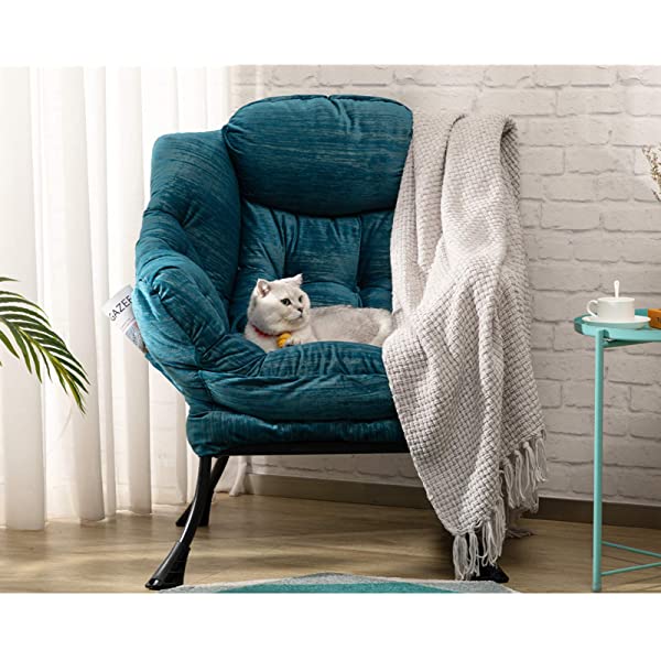 AbocoFur Modern Large Cotton Fabric Lazy Chair,Accent Contemporary Lounge Chair, Single Steel Frame Leisure Sofa Chair with Armrests and A Side Pocket, Beige