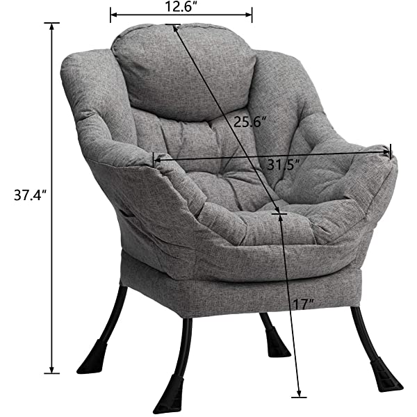 AbocoFur Modern Large Cotton Fabric Lazy Chair,Accent Contemporary Lounge Chair, Single Steel Frame Leisure Sofa Chair with Armrests and A Side Pocket, Beige