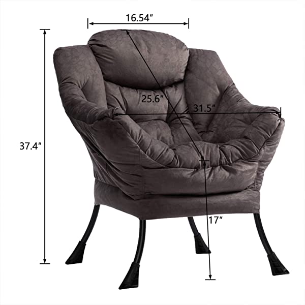 AbocoFur Modern Large Cotton Fabric Lazy Chair,Accent Contemporary Lounge Chair, Single Steel Frame Leisure Sofa Chair with Armrests and A Side Pocket, Beige