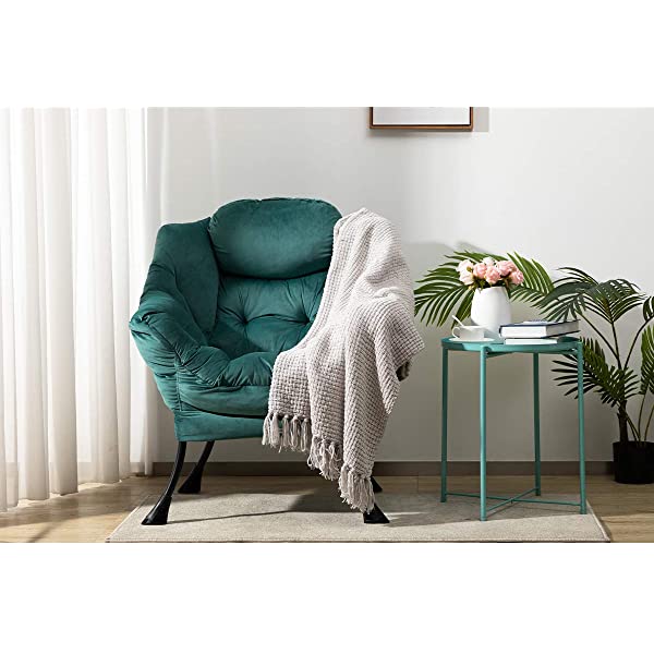 AbocoFur Modern Large Cotton Fabric Lazy Chair,Accent Contemporary Lounge Chair, Single Steel Frame Leisure Sofa Chair with Armrests and A Side Pocket, Beige