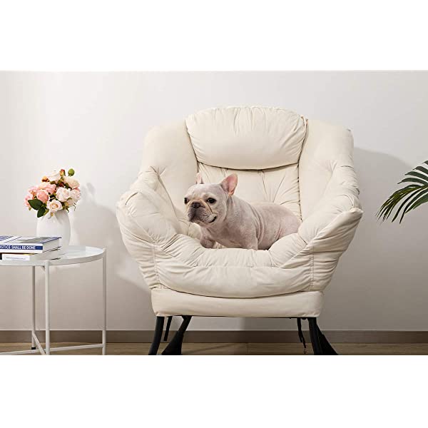 AbocoFur Modern Large Cotton Fabric Lazy Chair,Accent Contemporary Lounge Chair, Single Steel Frame Leisure Sofa Chair with Armrests and A Side Pocket, Beige