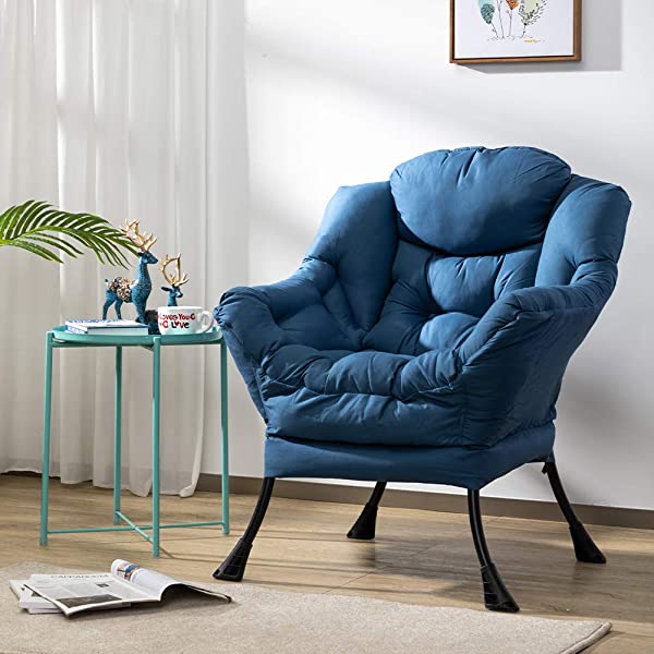 AbocoFur Modern Large Cotton Fabric Lazy Chair,Accent Contemporary Lounge Chair, Single Steel Frame Leisure Sofa Chair with Armrests and A Side Pocket, Beige