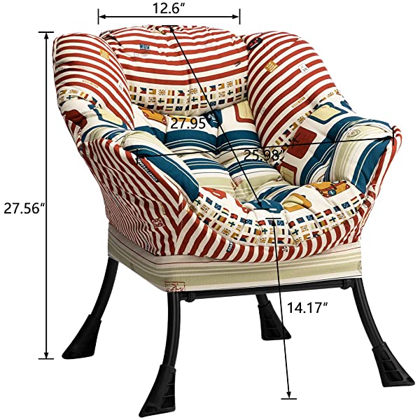 AbocoFur Modern Large Cotton Fabric Lazy Chair,Accent Contemporary Lounge Chair, Single Steel Frame Leisure Sofa Chair with Armrests and A Side Pocket, Beige