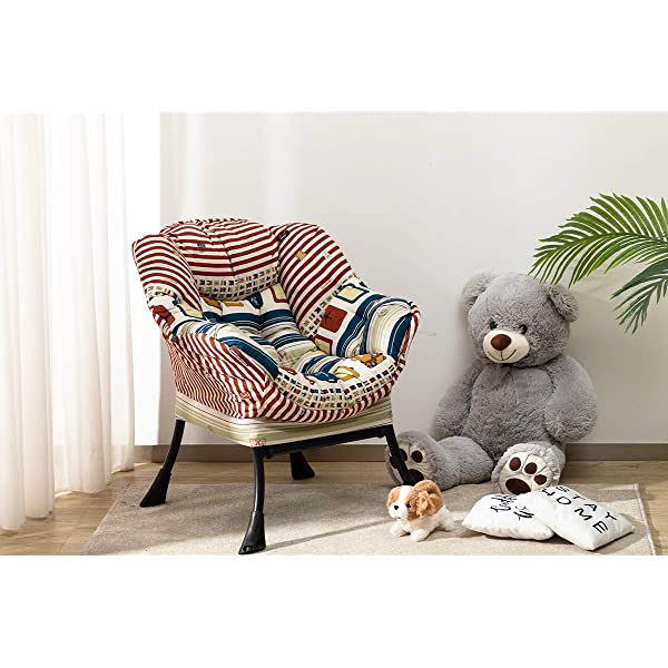 AbocoFur Modern Large Cotton Fabric Lazy Chair,Accent Contemporary Lounge Chair, Single Steel Frame Leisure Sofa Chair with Armrests and A Side Pocket, Beige