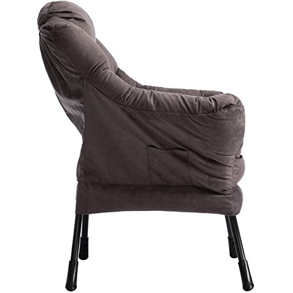 AbocoFur Modern Large Cotton Fabric Lazy Chair,Accent Contemporary Lounge Chair, Single Steel Frame Leisure Sofa Chair with Armrests and A Side Pocket, Beige