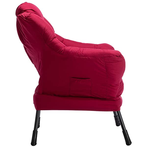 AbocoFur Modern Large Cotton Fabric Lazy Chair,Accent Contemporary Lounge Chair, Single Steel Frame Leisure Sofa Chair with Armrests and A Side Pocket, Beige