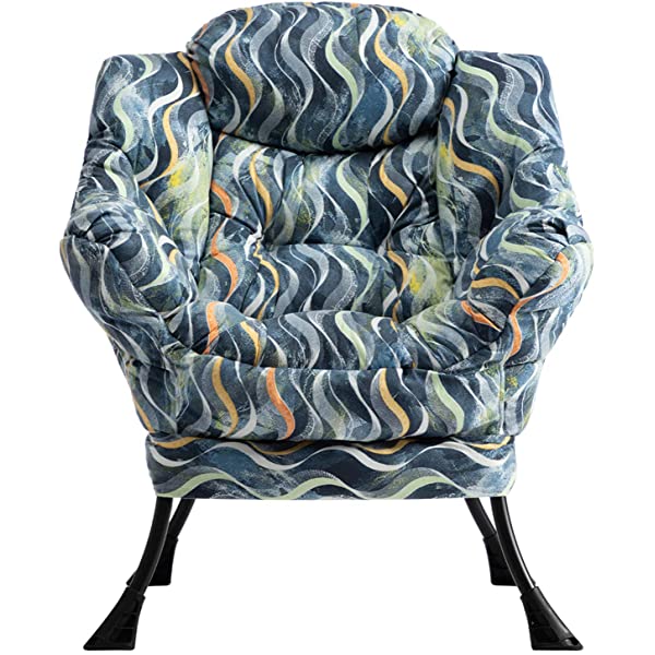 AbocoFur Modern Large Cotton Fabric Lazy Chair,Accent Contemporary Lounge Chair, Single Steel Frame Leisure Sofa Chair with Armrests and A Side Pocket, Beige