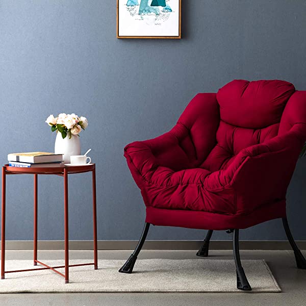 AbocoFur Modern Large Cotton Fabric Lazy Chair,Accent Contemporary Lounge Chair, Single Steel Frame Leisure Sofa Chair with Armrests and A Side Pocket, Beige