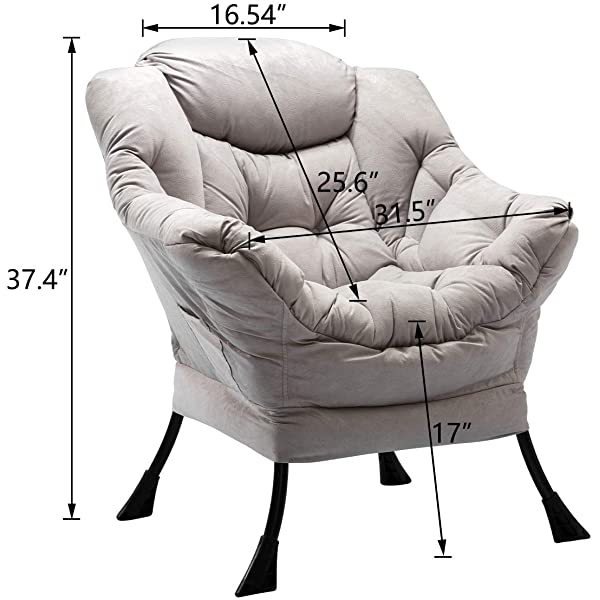 AbocoFur Modern Large Cotton Fabric Lazy Chair,Accent Contemporary Lounge Chair, Single Steel Frame Leisure Sofa Chair with Armrests and A Side Pocket, Beige