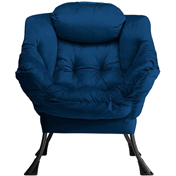 AbocoFur Modern Large Cotton Fabric Lazy Chair,Accent Contemporary Lounge Chair, Single Steel Frame Leisure Sofa Chair with Armrests and A Side Pocket, Beige