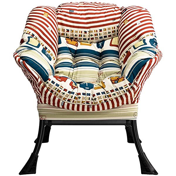 AbocoFur Modern Large Cotton Fabric Lazy Chair,Accent Contemporary Lounge Chair, Single Steel Frame Leisure Sofa Chair with Armrests and A Side Pocket, Beige