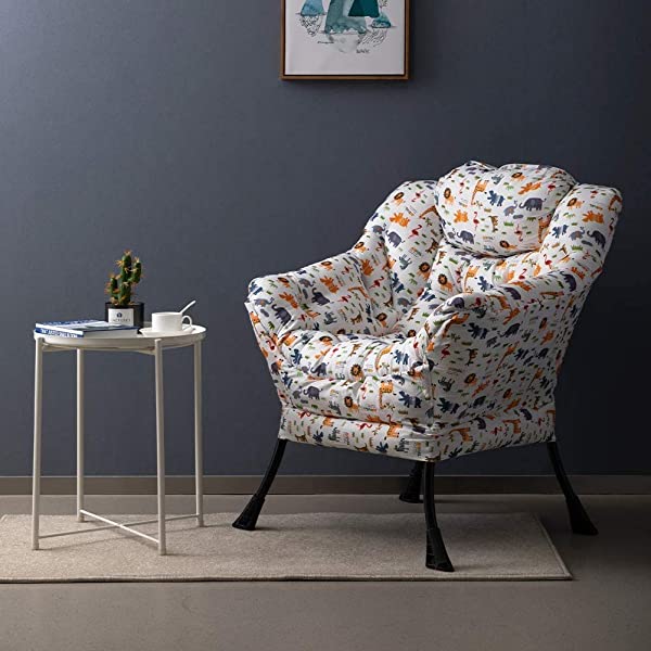 AbocoFur Modern Large Cotton Fabric Lazy Chair,Accent Contemporary Lounge Chair, Single Steel Frame Leisure Sofa Chair with Armrests and A Side Pocket, Beige