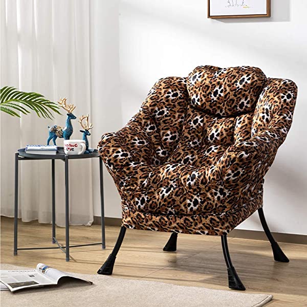 AbocoFur Modern Large Cotton Fabric Lazy Chair,Accent Contemporary Lounge Chair, Single Steel Frame Leisure Sofa Chair with Armrests and A Side Pocket, Beige