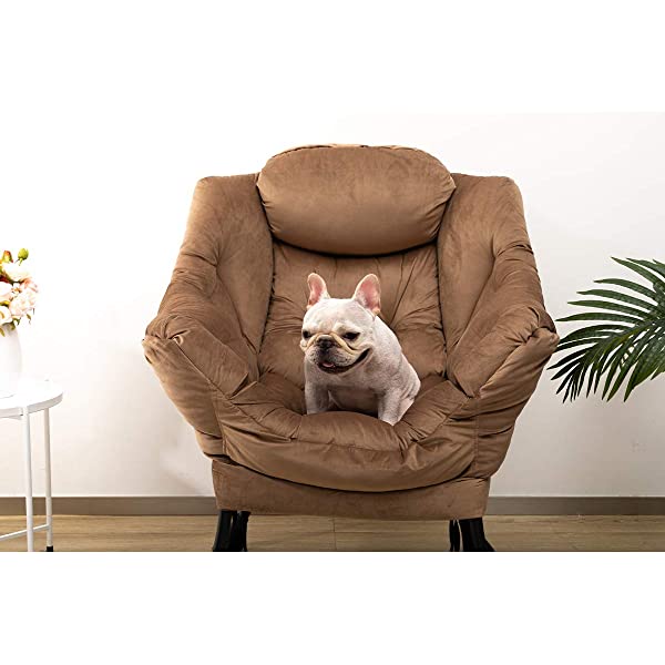 AbocoFur Modern Large Cotton Fabric Lazy Chair,Accent Contemporary Lounge Chair, Single Steel Frame Leisure Sofa Chair with Armrests and A Side Pocket, Beige