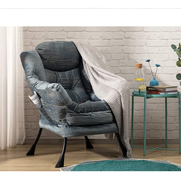 AbocoFur Modern Large Cotton Fabric Lazy Chair,Accent Contemporary Lounge Chair, Single Steel Frame Leisure Sofa Chair with Armrests and A Side Pocket, Beige