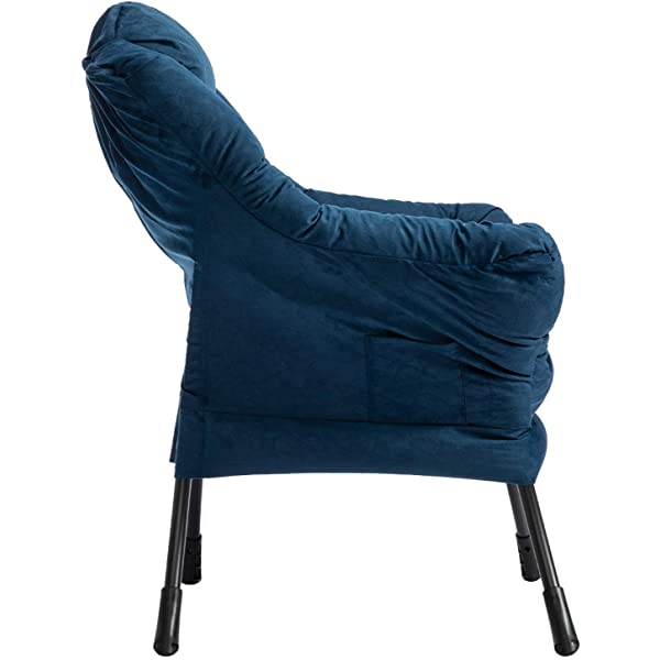 AbocoFur Modern Large Cotton Fabric Lazy Chair,Accent Contemporary Lounge Chair, Single Steel Frame Leisure Sofa Chair with Armrests and A Side Pocket, Beige